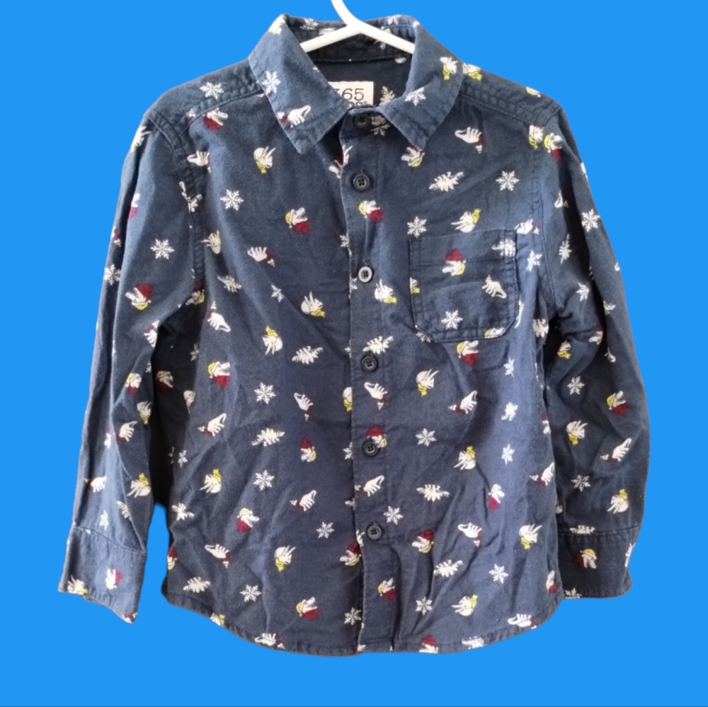 365 Kids Garanimals Boys Button Down Long Sleeve Christmas Dinosuar Shirt Size 4